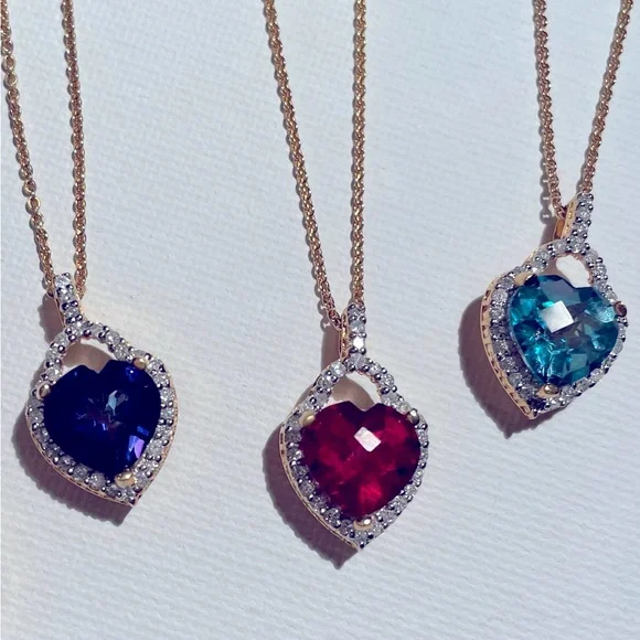 Sapphire Blue Topaz Heart Pendant 4 Carat Diamonds 18K Yellow Gold Vermeil